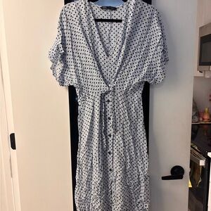 Zara White Midi Dress with Black Polka Dots